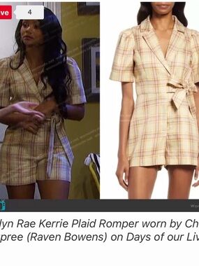 Adelyn Rae Plaid Wrap Romper in Cream and Yellow